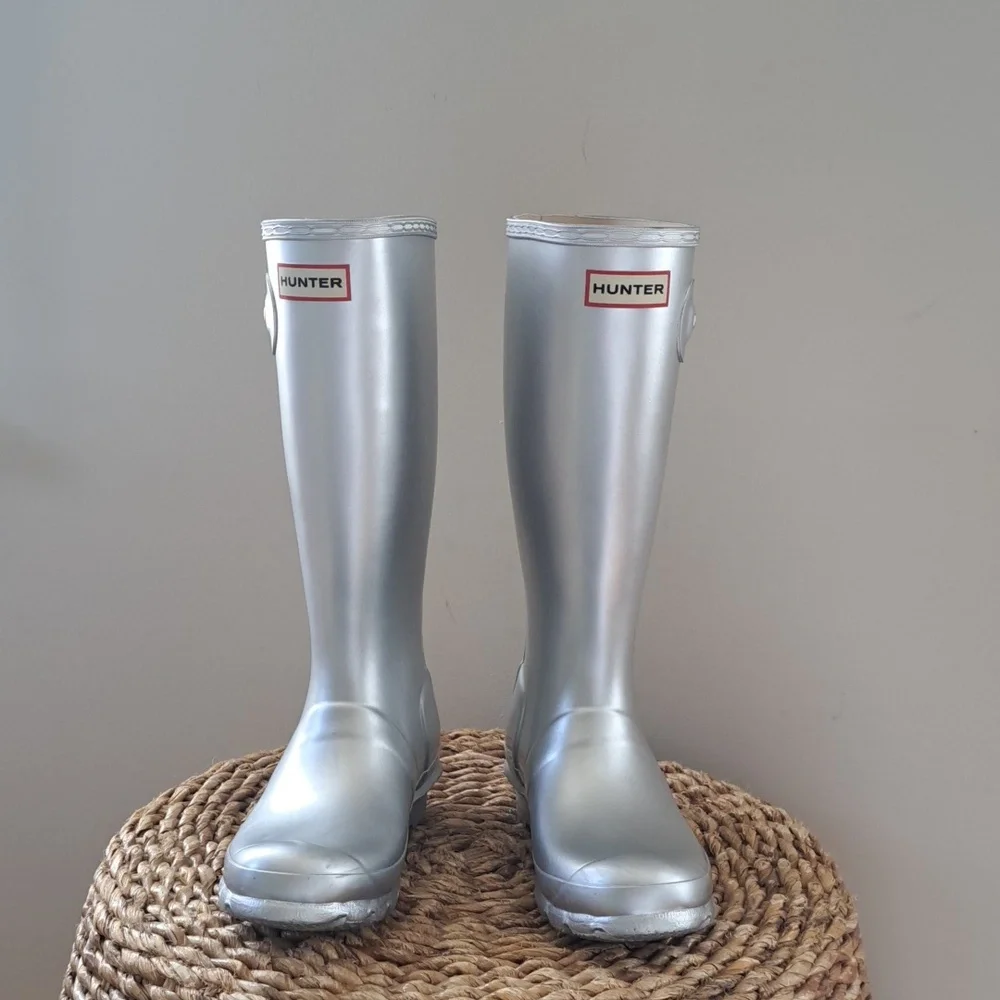 Hunter Kids Metallic Silver Tall Rain Boots